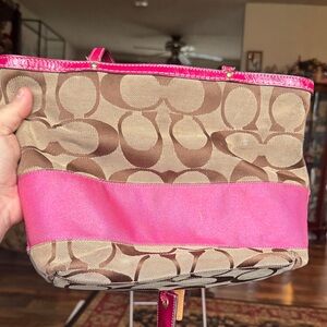 Coach Signature Canvas Tote with Pink Accents